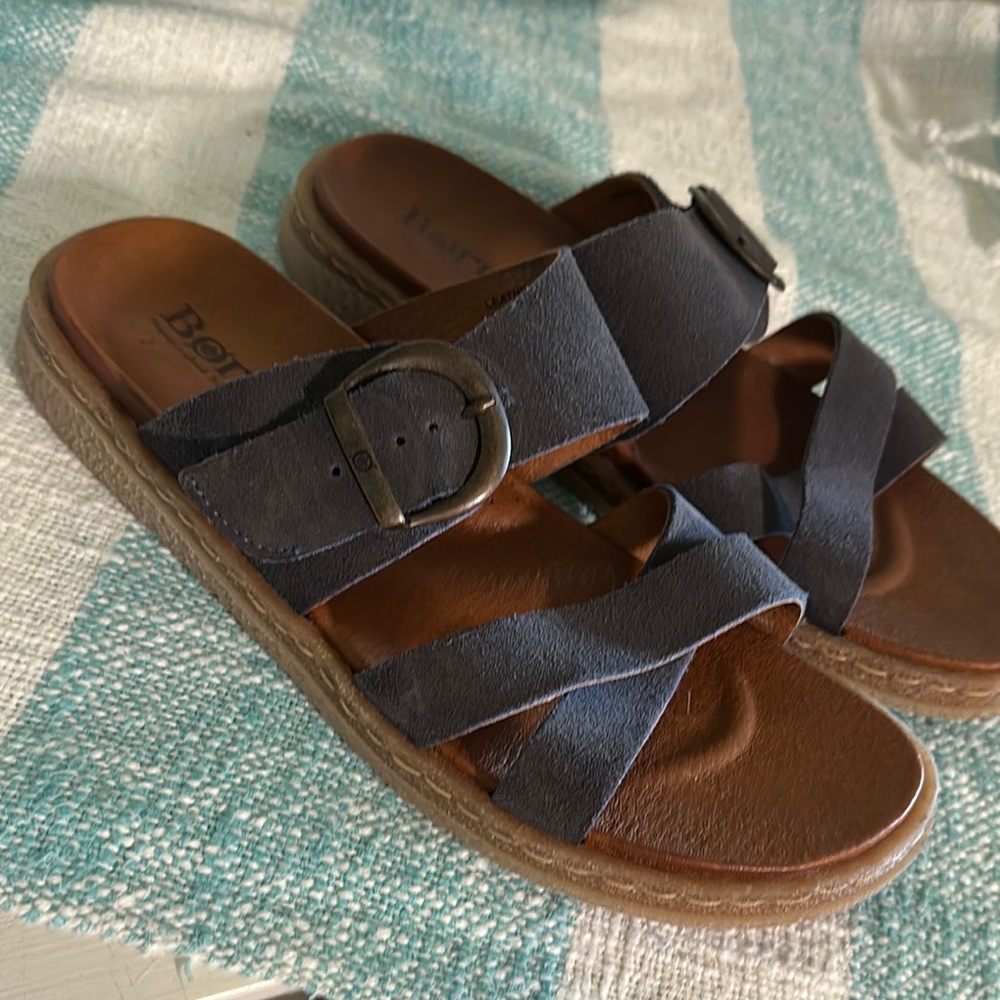 BORN Caite Leather Sandals Women's 8 Denim Blue Color